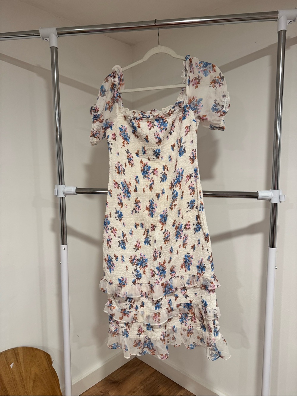 Abercrombie & Fitch White Floral Smocked Sundress with Blue and Orange Accents